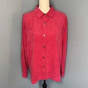 E.L.C.C. Women's Pink Polyester Faux Suede Button Top Sz L